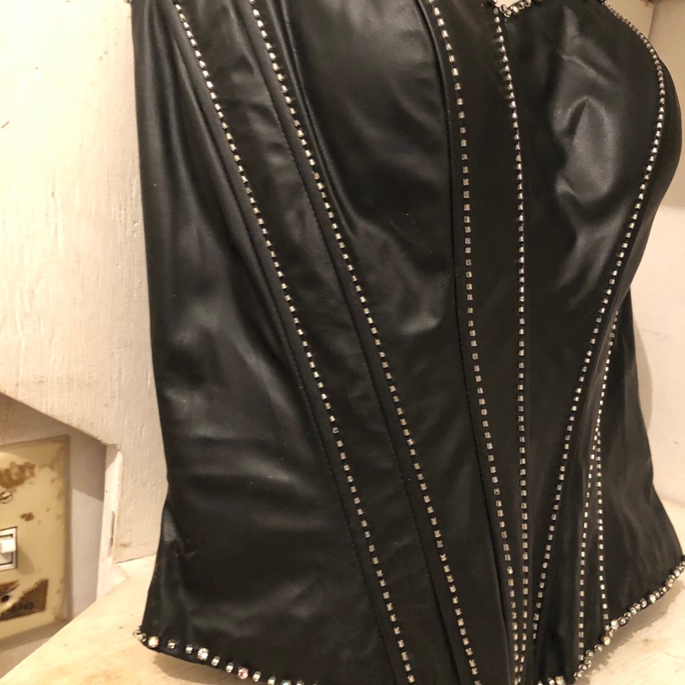 Faux leather tank bustier with rhinestones